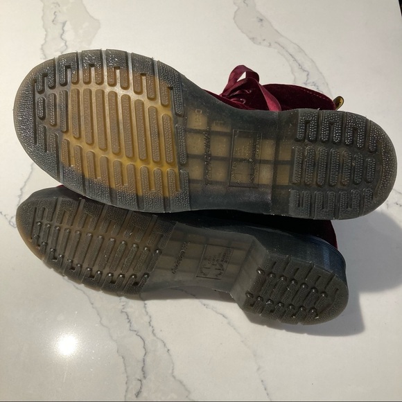 DR MARTENS Sz 6 1460 Pascal Red Wine Velvet Satin Lace Boots - Picture 7 of 15